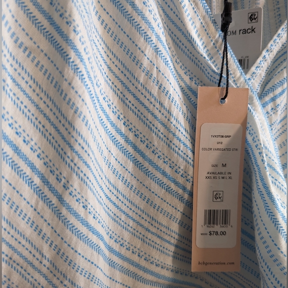 NWT BCBGENERATION Blue and White Striped Tie Side Faux Wrap Crop Top Size M - Picture 5 of 6
